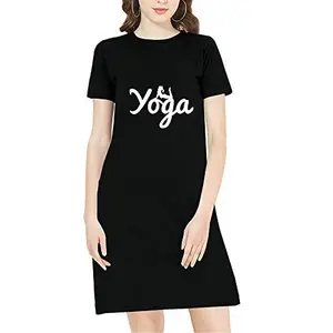 Pooplu Women's Regular Fit Knee Length Yoga Girl Cotton Graphic Printed Round Neck Half Sleeves Pootlu, Gym, Exercise, Fitness, Yoga Tees, Yoga Tops and Tshirts.(Oplu_Black_Medium)