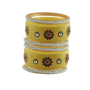 Vidhya Kangan Stone Stud Color Cream Acrylic Bangle | Over Size | Plus size |For Woman and girlsChura Bangles Set for Wedding and Party (sku-ban25051)