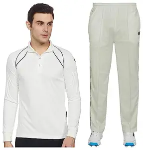 GM 7130 Athletic Cricket Trouser Size-Large (White, Navy) 7205 Men's Full Sleeve T-Shirt, Medium (White/Navy)