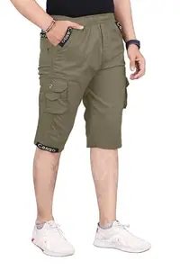 Men's Cotton Regular Fit Solid Shorts, 5 Button Pockets Cango Shorts-Pocket-BZ-Light Green-XL