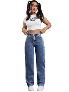 KOTTY Womens High Waist Regular Fit Ankle Length Clean Gery Denim Jeans