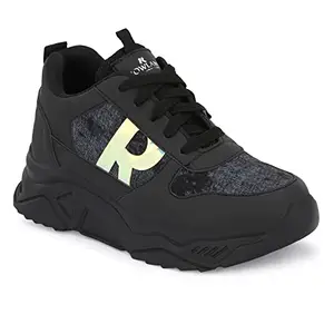 ROWLANS Women's Black Synthetic Leather Lace-up Latest Trendy Sports/Gym/Running Shoes 7UK