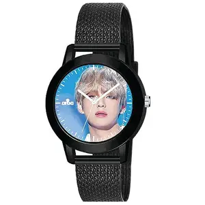 AROA Watch for Womens with BTS Kim Taehyung Model :955 in Black Metal Type Rubber Analog Watch Blue Dial for Women Stylish Watch for Girls