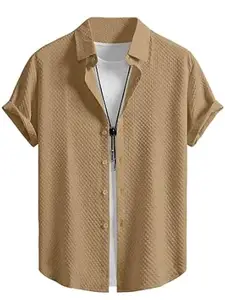 WIZOON Shirt for Men | Half Sleeves | Men’s Black Textured | Cotton Blend Shirts | Casual Shirt's | Spread Collar | Short Sleeves | Regular Fit