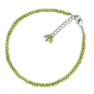 LKBEADS Silver Plated Bracelet with Green Faceted Peridot Beads – Round 2mm – 7 inch Adjustable – For Men & Women|LK_STACK_05338