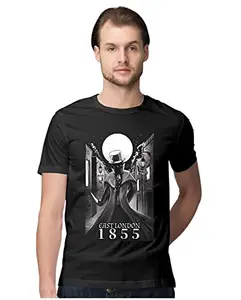 ALLEN BLACK Men's Regular Fit T-Shirt Jack The Ripper - East London 100% Cotton T-Shirt Black_JCKRIPPER-Black XL Men Round_