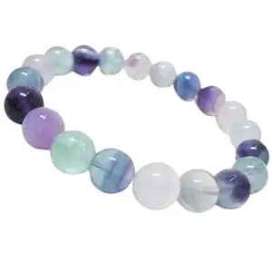 RRJEWELZ Natural Rainbow Fluorite 10mm round Shape smooth Cut Beads 8 Inch Stretchable Bracelet for Men & Women.|STBR_RR_08006_8.0
