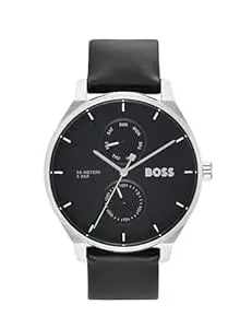 BOSS Tyler Qtz Multifunction Black Dial Men's Watch|Calfskin Material|Black Color Band - 1570163