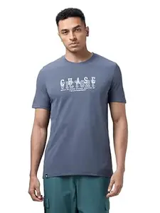 TECHNOSPORT Men's Slim Fit Crew Neck Graphic Print Half Sleeve Cotflex T-Shirt with Techno Dry, 4-Way Stretch for Sports, Running & Regular Use
