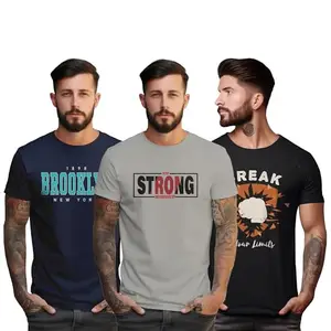 Peppyzone S to 5XL Stylish Printed Cotton Round Neck Tshirt for Men - 100% Cotton, Half Sleeve, Combo Pack of 3 T Shirts for Men (in, Alpha, 4XL, Regular, Combo50)
