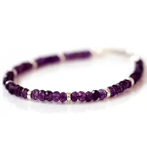 RRJEWELZ Amethyst Bracelet for Men & Women – 3-3.5mm Rondelle Faceted Purple Beads – 7 inch with Silver Plated Clasp – Healing, Fashion, Gift, Spiritual, Yoga|LCBR_RR_00290