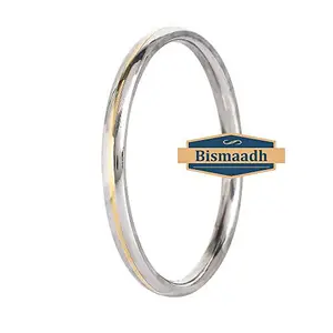 BISMAADH Stainless Steel Men's Round Kada/Bracelet with Brass 7mm thickness,7.5cm
