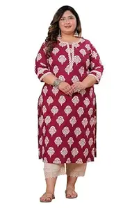 LABULY Women Pure Cotton Discharge Print Straight Plus Size Kurta with Lace Work
