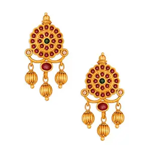 Spargz Traditional Chandelier Brass Gold Plated Ruby Earring For Women
