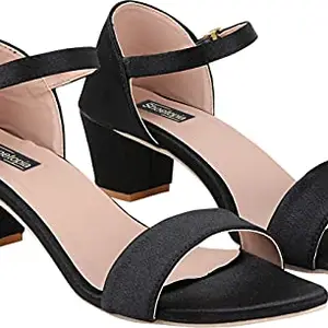 Shoetopia Womens/Girls Black Block Heels Solid Sandals