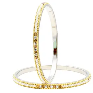Memoir White Pearl and Austrian Diamond Studded pair of Bangles in Brass for Women (Size: 2.8)