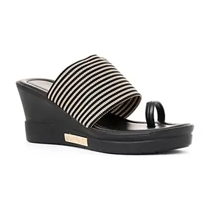 Khadim's Cleo Black Heel Slip On Sandal for Women (Size - 5)