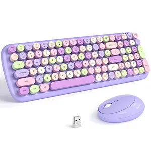 MOFII Wireless Keyboard and Mouse Combo, 2.4G Retro Typewriter Wireless Keyboard with Number Pad and Optical Ambidextrous Wireless Mouse for PC/Computer/Laptop/Desktop/Note/Mac (Purple Colorful)