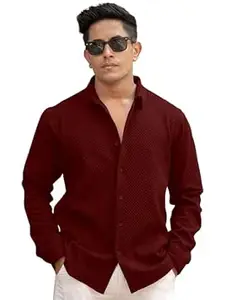 WIZOON Shirt for Man | Men’s Black Textured | Regular Fit | Textured Cotton Blend Casual | Full Sleeves | Spread Collar Western Stylish