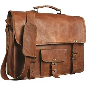 Znt Bags, Brown Leather Messenger Laptop Bag