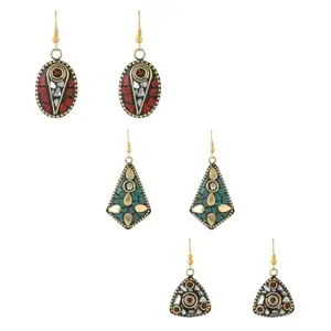 Kairangi Earrings for Women and Girls Traditional Meenakari Drop| Gold Tone Laac Desiged set of 3 pairs Drop Earrings | Birthday Gift for girls and women Anniversary Gift for Wife