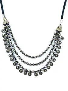 Traditional Oxidised Black Silver Long Necklace J006 By Elysian Exports For Womens