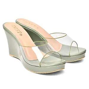 GNIST Clear Strap Slip on Olive Wedge