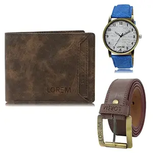 LOREM Watch-Artificial Leather Belt & Wallet Combo for Men (Fz-Lr28-Wl04-Bl02)