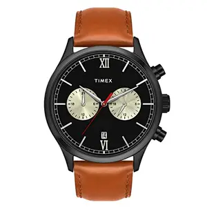 TIMEX Men Leather Analogue Black Dial Watch - Tweg19808, Band Color-Brown