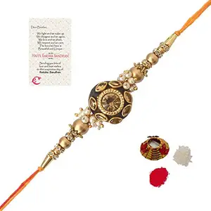 eCraftIndia Designer Rakhi and Roli Tikka Matki, Best Wishes Greeting Card
