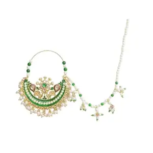 Sherly Fashion Pearl Alloy Nathiya | Traditional Indian Nose Ring for Women | Elegant & Ethnic Jewellery | Yellow