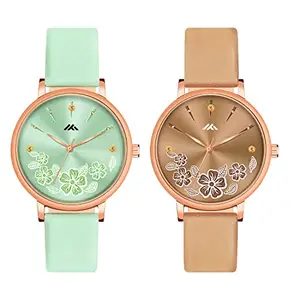 CLOUDWOOD Multicolor Analog Flower Design Combo Wrist Watches for Women & Girls Pack of - 2 (MT517-519)