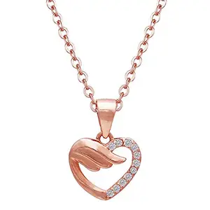 GIVA 925 Silver Rose Gold Winged Heart Pendant with Link Chain | Gift for Girlfriend Wife Women & Girls |With Certificate of Authenticity and 925 Stamp | 6 Month Warranty*