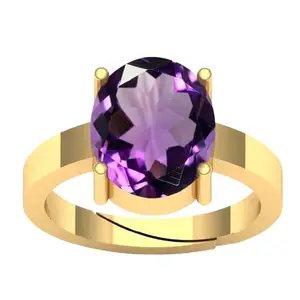 APSSTONE 11.25 Ratti 10.50 Carat Natural Amethyst Purple Gold Plated Ring Adjustable Free Leb Certified For Women And Men (Gold)