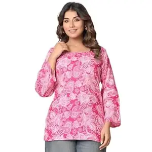 Silk and Soul Women's Rayon Floral Printed Tunic Top with Straight Fit Short Kurti Top | Casual & Ethnic Office Wear | Stylish Rayon Design for Women & Girls
