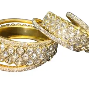 Premium Traditional Golden Brass Bangles Set | 6-Piece Crystal Style Embellished Kada Chudi | Bridal & Ethnic Jewelry for Women & Girls (2:6)