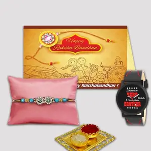 Avirons Premium Rakhi Gift Set for Brother, and a Touch of Tradition to Make Raksha Bandhan Memorable Gift for Bhai, Brother's Combo With Antique Rakhi, Watch, Roli and Chawal Pack