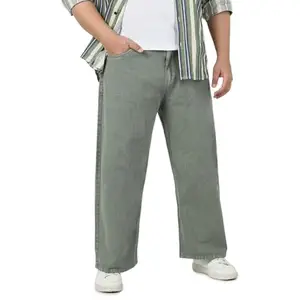 Urbano Plus Men's Olive Green Loose Baggy Fit Washed Jeans Non-Stretchable (plusjeanloosep-olvgrn-44)