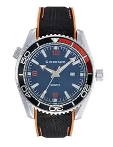 GIORDANO Analog Quartz Watch for Men – Round Dial with Rotating Bezel, Luminous Hour Markers, Silicone & Stainless Steel Strap, Date Display