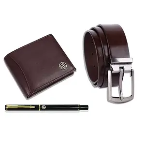 HAMMONDS FLYCATCHER Premium Gift Combo for Men's - Genuine Leather Wallet, Belt, and Ball Pen Set - Stylish Accessories for Him - Perfect for Birthdays and Special Occasions - Redwood Brown