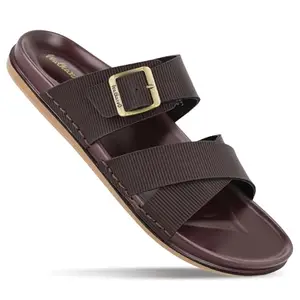WALKAROO PLUS Men's Fashion Slide Sandal with Cushion Insole and Broad Overfoot Straps with Buckles for Casual Footwear - WGP53071 Brown