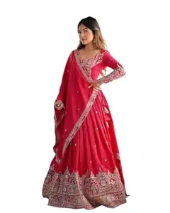 Snazzy Stitch Women's Lehenga Choli | Chinon With Print With Foil Work For Women Solid Embroidery Work And Foil Work Lehenga choli for Women weeding