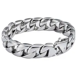 Moneekar Jewels Curb Cuban Link Silver Tone Stainless Steel Bracelet for Men Boys
