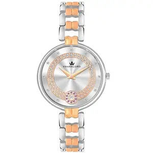 Franklord Jewellery Series Analog Watch for Women | Elegant Grey Dial | Gold & Silver Leather Strap | Stylish Wrist Watch for Ladies