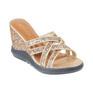 Catwalk Women Stylised SLIP-ON Platforms | For Women & Girls (GOLD,4 UK)