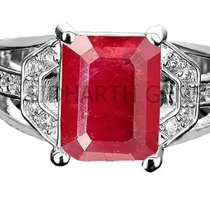 SIDHGEMS 13.25 Ratti/12.25 Carat Natural Original Red Ruby Manik Silver Ring Certified Gemstone Adjustable Ring For Men And Women