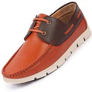 FAUSTO FST FOSMC-2010 TAN-43 Men's Tan Side Lace Stitched Lace Up Boat Shoes (9 UK)