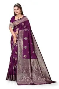 HETYASH Womens Banarasi Woven Soft Silk Saree Featuring Big Zari Butas And Floral Design On The Pallu With Banarasi Woven Soft Silk Blouse 5.5 Meter Saree 0.8 Meter Unstitched Blouse Piece