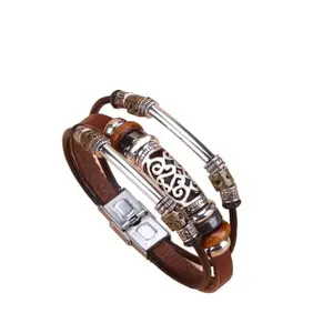 Bling Queen Men's Fashion Leather Buckle Stainless Steel Bracelet