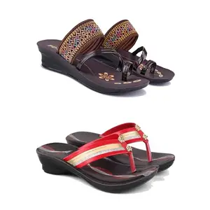 Women's Comfortable Sandal,Casual Lightweight Sandal for Everyday Wear | Red Color | Size: 6 (2-COMBO)-1951-1958-6